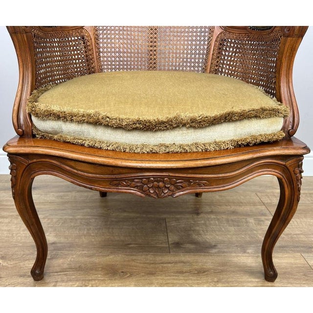Vintage French Cane Upholstered Accent Carved Chair For Sale - Image 10 of 15