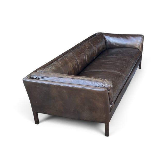 Restoration Hardware Sorensen Sofa in Tobacco Brown Leather With Natural Patina For Sale - Image 12 of 16