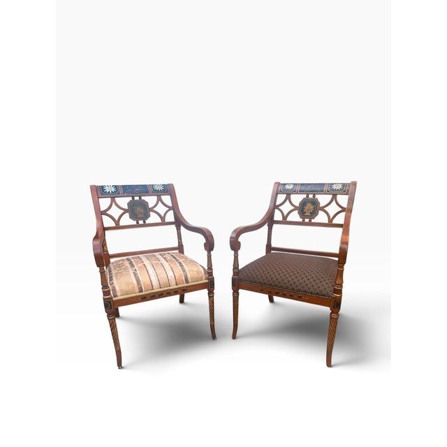Wood Regency Style Hand-Painted Neoclassical Armchairs, Pair For Sale - Image 7 of 18