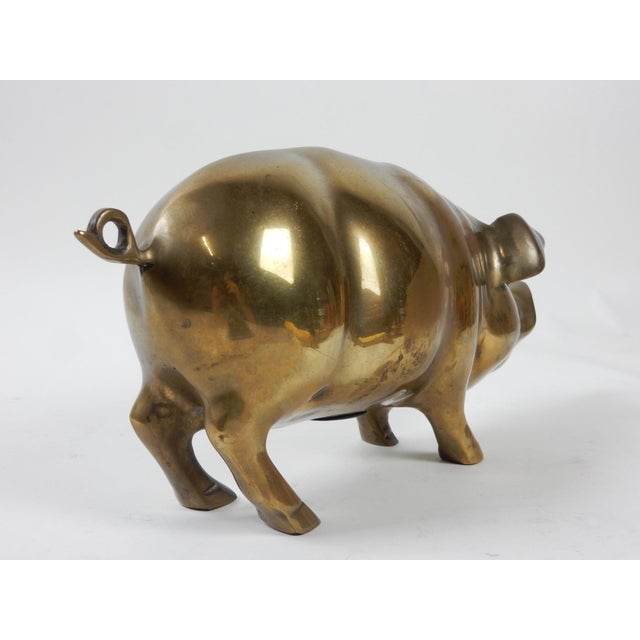 Vintage Brass Hog Sculpture Bank For Sale - Image 4 of 6