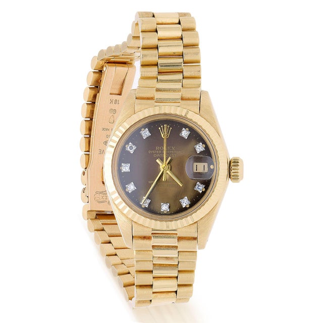 Rolex Vintage Rolex 6917 Datejust Presidential 26mm Brown Diamond Dial Gold Watch For Sale - Image 4 of 17