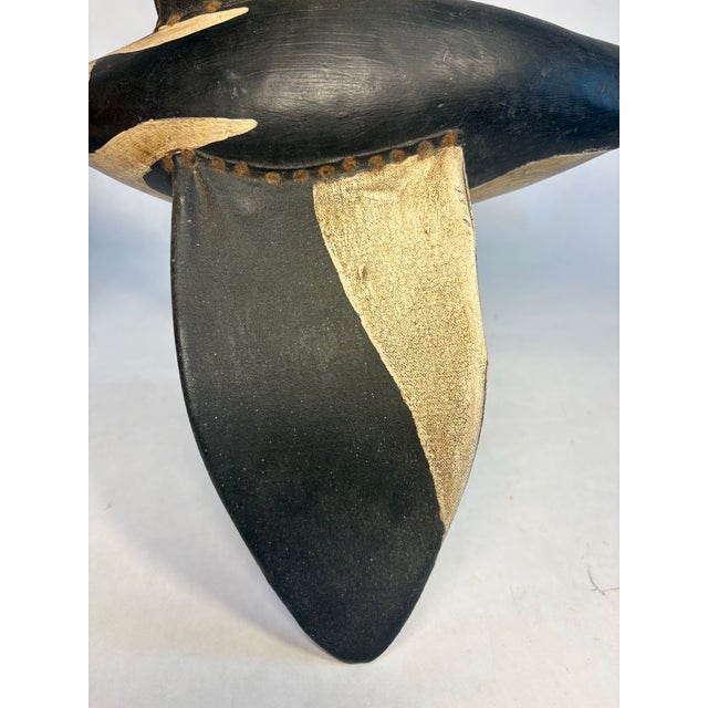 Vintage Hand Carved Wood and Canvas Duck Decoy For Sale - Image 4 of 10