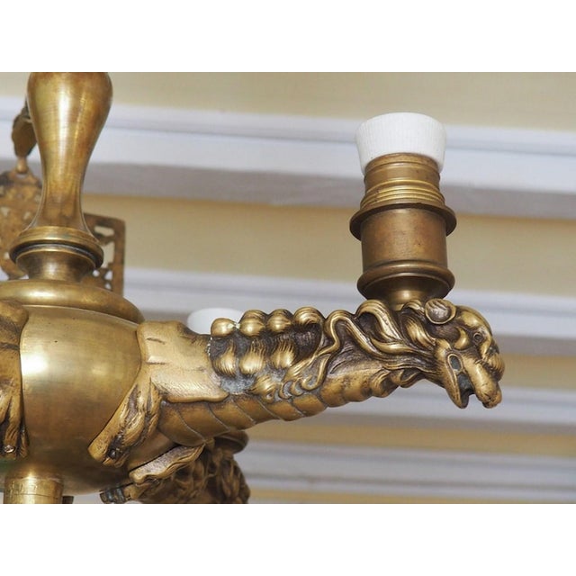 Antique Gothic Brass Dragon Griffin Chandelier, 1890s For Sale - Image 5 of 11