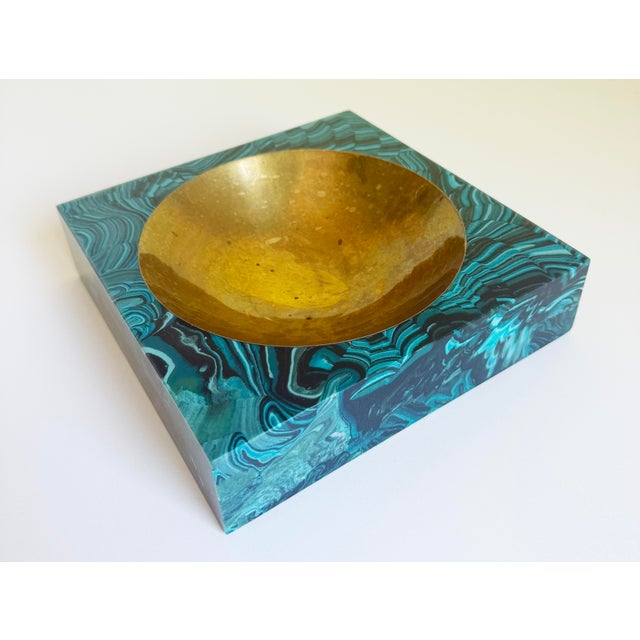 1960s Aldo Tura Vide Poche, Brass & Faux Malachite, Italy 1960s, Attributed For Sale - Image 5 of 16