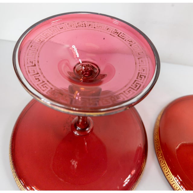 19th Century Pair of Bohemian Red Cranberry Glass Centerpiece Compotes or Tazza For Sale - Image 16 of 16