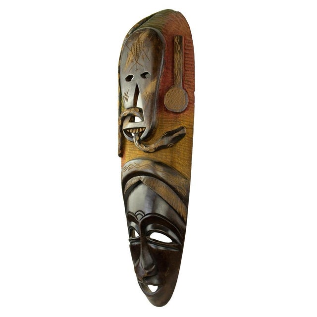 Vintage Wooden Decorative Mask, mid-20th Century. Wood and fabric. 61 x 24 cm. Good conditions!