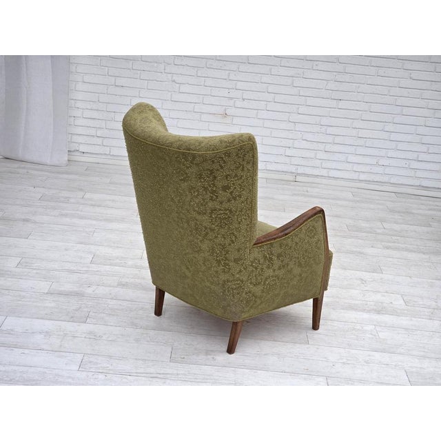 Wood Danish Armchair in Green Velour and Ash, 1960s For Sale - Image 7 of 16