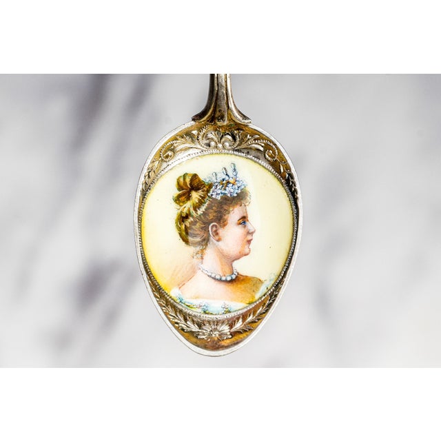 Rare Queen Wilhelmina of the Netherlands Antique Hand Painted Enamel 800 Silver Commemorative Spoon Royal History For Sale In New York - Image 6 of 11