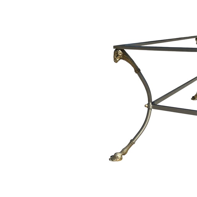 Silver Mid Century Modern Maison Jansen Style Square Large Coffee Table Brass Glass Regency Rams Head Ram Italy For Sale - Image 8 of 10