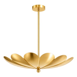 Handcrafted Brass Flower Chandelier, Sculptural Petal Ceiling Light, Antique Finish For Sale