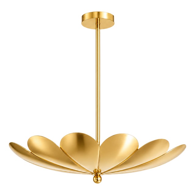 Handcrafted Brass Flower Chandelier, Sculptural Petal Ceiling Light, Antique Finish For Sale