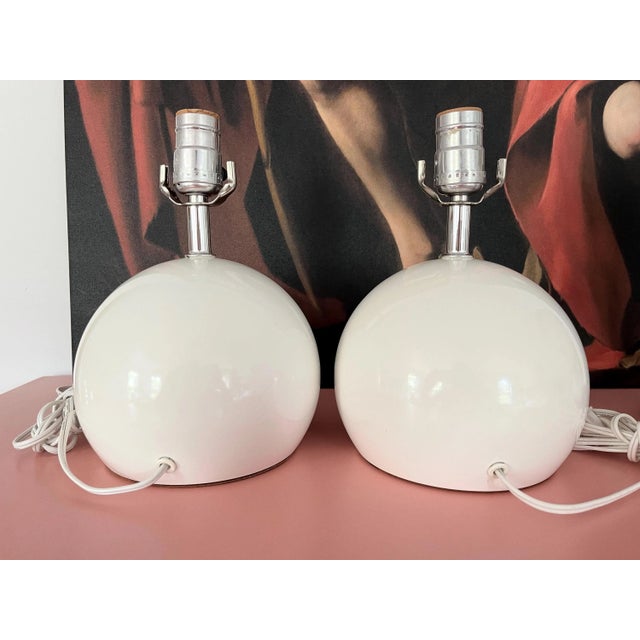 1960s Lightolier White Ball Lamps & Shades - a Pair For Sale - Image 15 of 17