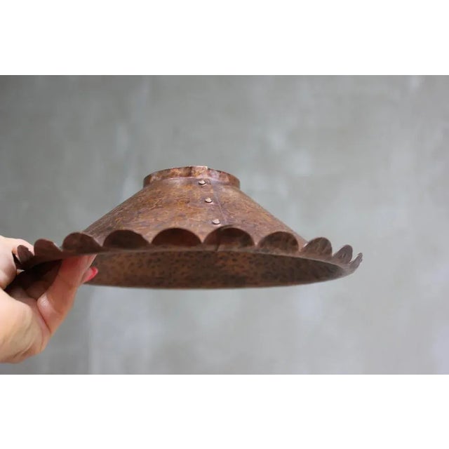Rustic Vintage Country Rustic Primitive Industrial Copper Lamp Shades with Handmade Hanging Metal Caps, 1970s For Sale - Image 3 of 10