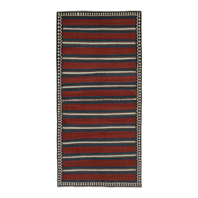 1950s Vintage Shahsavan Persian Kilim in Red, Blue, White & Black by Rug & Kilim For Sale