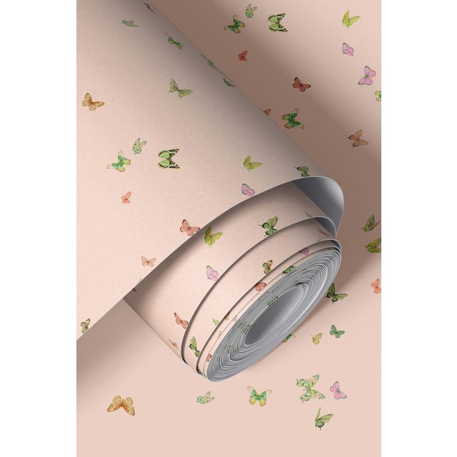 Butterfly Grove Grasscloth Wallpaper by House Party | Pink Blush | 8 Yards For Sale In Charlotte - Image 6 of 9