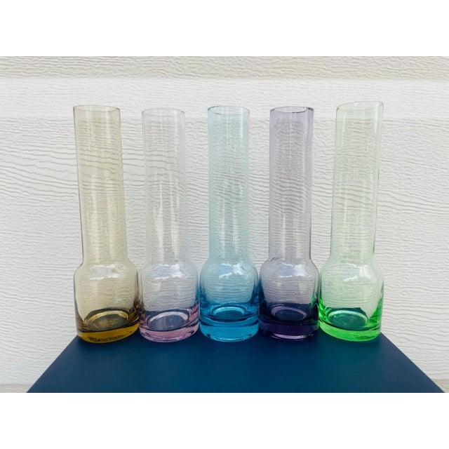 Set of 5 Vintage Mid Century Modern Blown Glass Bud Vases For Sale - Image 12 of 12