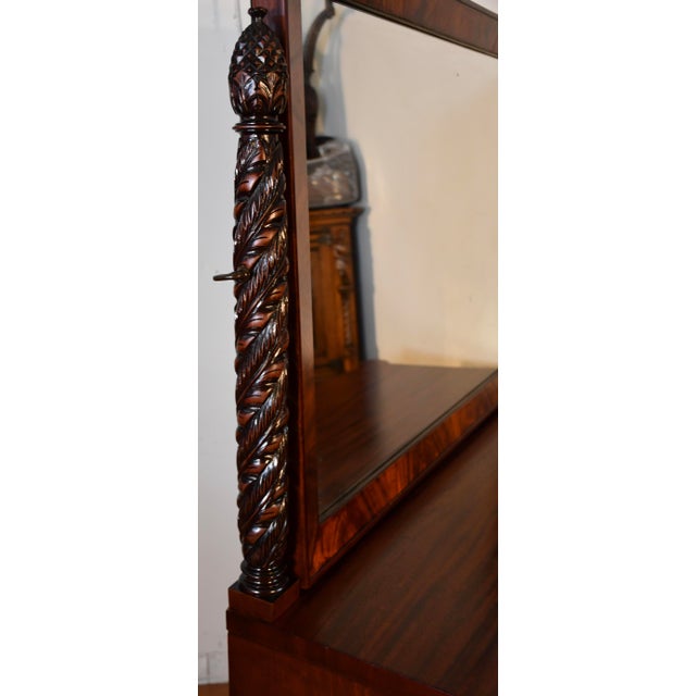 Late 19th Century 1890s Antique American Empire Book-Match Crotch Mahogany Dresser & Mirror Set For Sale - Image 5 of 18