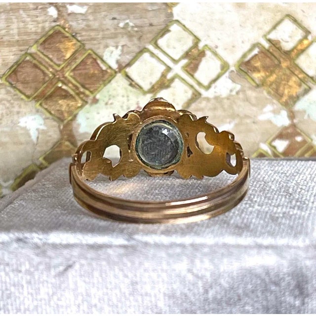 Late 19th Century Victorian Turquoise Diamond Forget-Me-Not Ring Locket Back 15k Size 6.5 For Sale In Madison - Image 6 of 11