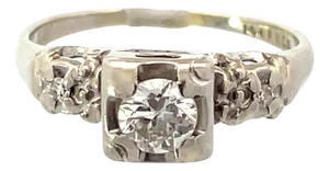 Estate 14k White Gold Engagement Diamond Ring, Size 6.5