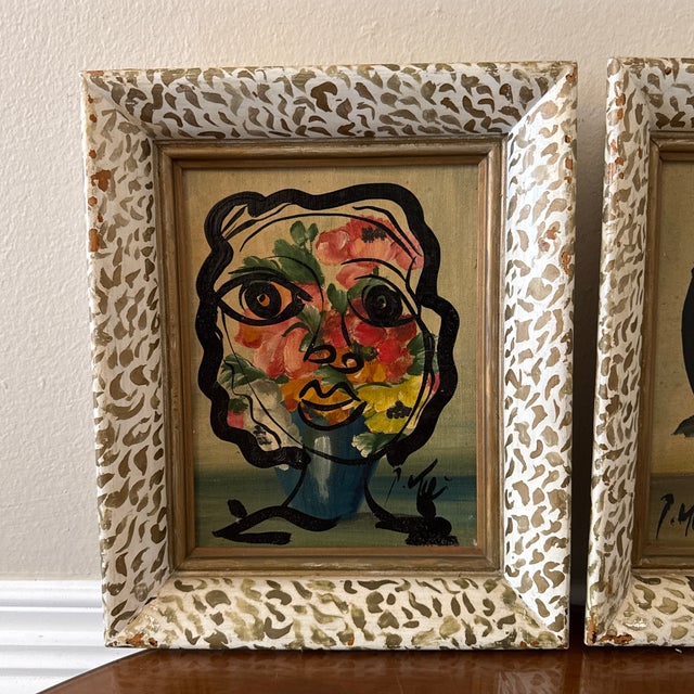 Peter Keil Set of 3 Original Vintage Peter Robert Keil Abstract Expressionist Face Paintings in Ornate Frames For Sale - Image 4 of 12