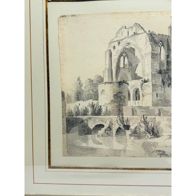 Grand Tour Watercolor of Gothic Ruins, Attributed to Charles-Joseph Celle c.1813 For Sale - Image 4 of 11