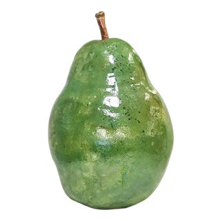 1990s Original Lundin Kudo Signed Ceramic Pear Sculpture With Iridescent Glaze For Sale