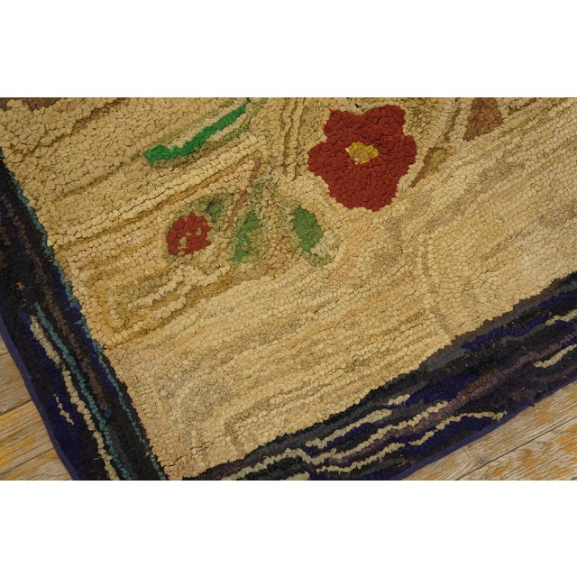 1890s Tan Camel Folk Art Rustic Antique American Hooked Rug 2'3" X 4'6" Hand Knotted Wool Carpet For Sale In New York - Image 6 of 10