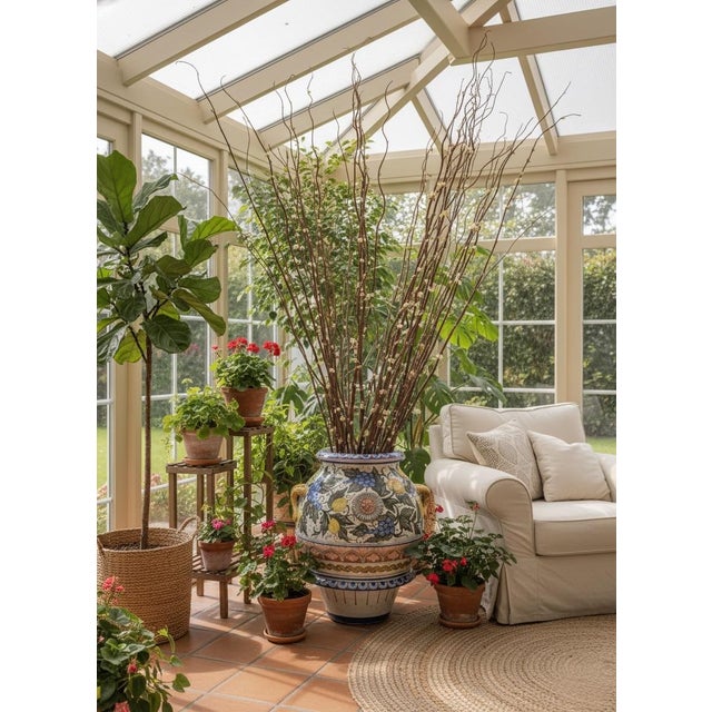 Blue Monumental Vintage Italian Majolica Floor Urn With Raised Fruit Relief For Sale - Image 8 of 10