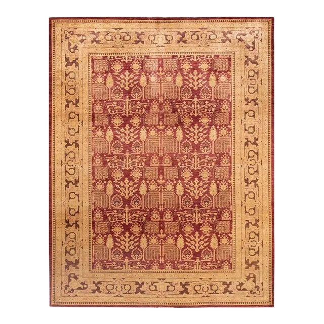 Eclectic, One-of-a-Kind Hand-Knotted Area Rug in Red, 9' 3" x 12' 1" For Sale