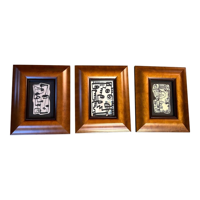 Three Contemporary Original Wayne Cunningham Abstract Marker Drawings- Set of Three For Sale