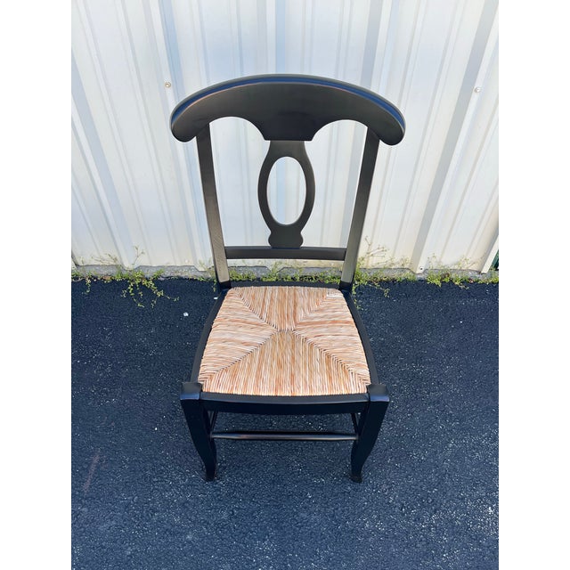 2000 - 2009 Pottery Barn Napoleon Black Rush Seat Modern Dining Chairs- Set of 4 For Sale - Image 5 of 12