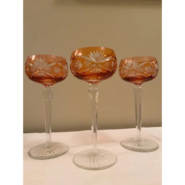 1920s German Cut Crystal Wine Glasses - Set of 3 For Sale - Image 11 of 11