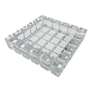 Vintage Cube Cut MCM Glass Catchall or Ashtray For Sale
