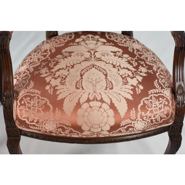 2020s New Scalamandre Damask on 1920s Louis XV-style Bergere Accent Chairs, Reupholstered Pair French Provincial Armchairs For Sale - Image 5 of 9