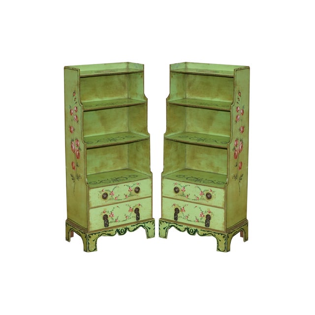 Regency Hand Painted Sheraton Waterfall Bookcases, 1810s, Set of 2 For Sale