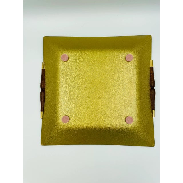 Mid 20th Century Mid 20th Century Marcel Guval Mid-Century Golden Glass Platter Tray With Wood Handles For Sale - Image 5 of 13