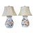 Contemporary Hand‑Painted Floral Ceramic Lamps W/ Faux Leather Shades – Pair For Sale