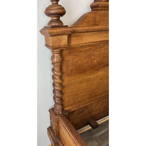 Antique French Style Oak Double Bed Frame with Carved Headboard For Sale - Image 11 of 18