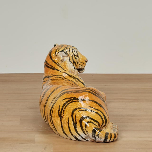 Ceramic Vintage Italian Glazed Terra Cotta Tiger Sculpture For Sale - Image 7 of 9