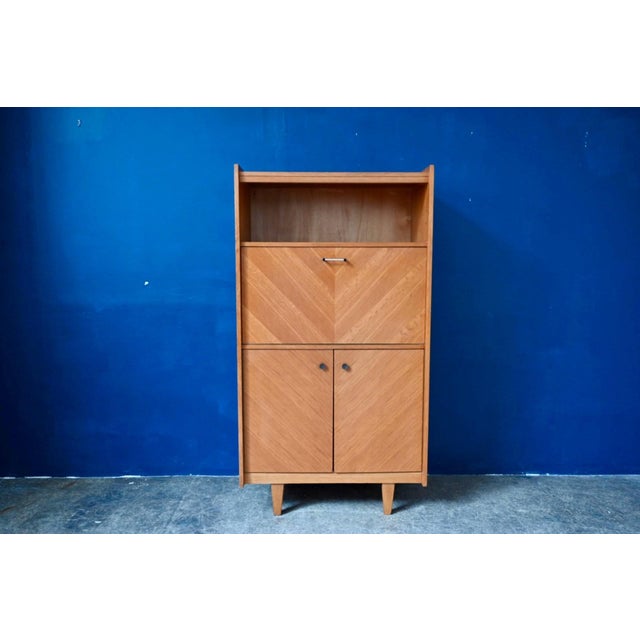 Vintage Chevron Marquetry Secretaire in Oak, 1950s For Sale - Image 13 of 18