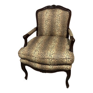 1940s French Bergere Chair With Leopard Print Fabric For Sale
