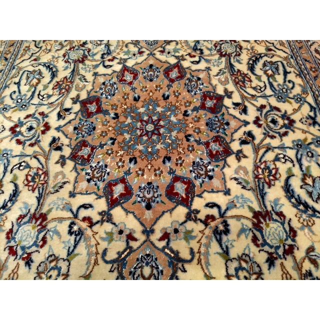 Vintage Persian Nain Area Rug, Handwoven Floral Pattern With Silk Highlights, Ivory & Blue, 4’ X 7’ For Sale - Image 11 of 12