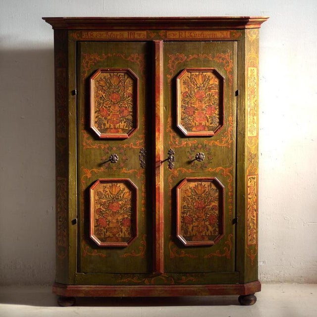 19th Century Painted Armoire in Pine, Central Europe, 1831 For Sale - Image 5 of 6