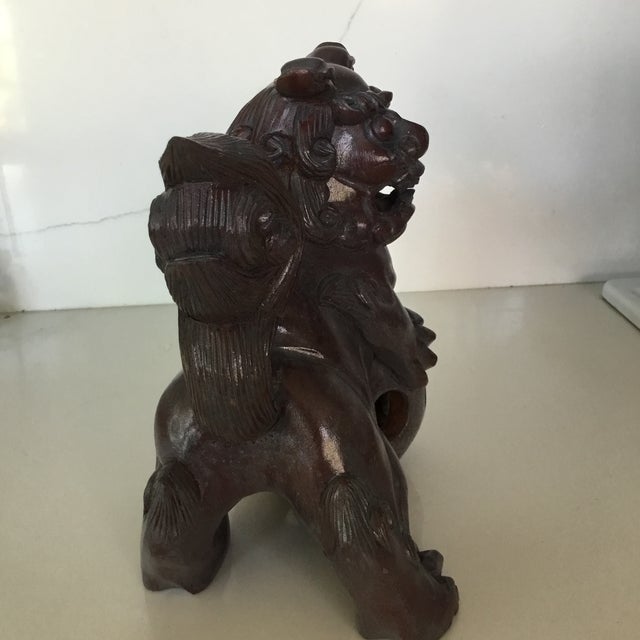 Late 20th Century Vintage Hand Carved Foo Dogs - Set of 2 For Sale - Image 5 of 11