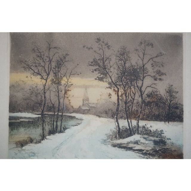 Late 19th Century Antique Winter Snow Covered Country Path to the Village Church 15" For Sale - Image 5 of 10