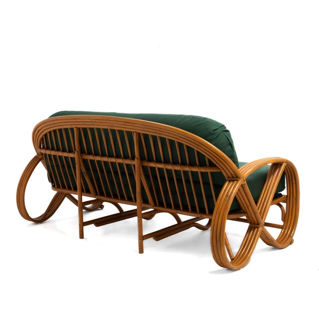 1950s Mid Century Pretzel Sofa Four Strand Pretzel Rattan Sofa After Paul Frankl Knoll Fabric For Sale - Image 5 of 14