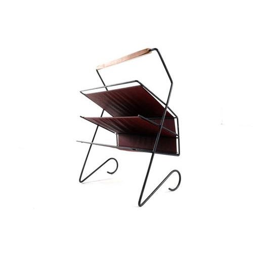 Metal Leather and Metal Magazine Rack For Sale - Image 7 of 15