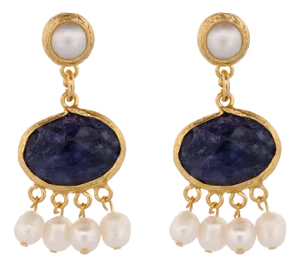 Cleopatra Pearl & Sapphire Stone Tassel Earrings, 2 Pieces