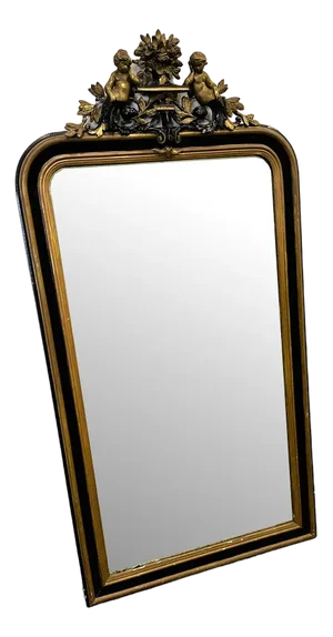 Antique Black and Gold Mirror with Cupid, France, 1800s