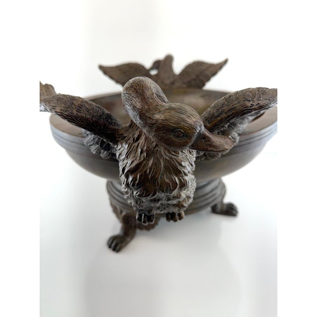 Wood Antique-Style Stetson Wooden Bowl With Carved Swan Handles For Sale - Image 7 of 12